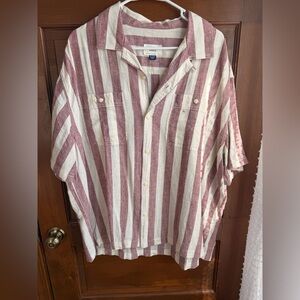 American Eagle Poolside Linen-Blend Striped Button Up
